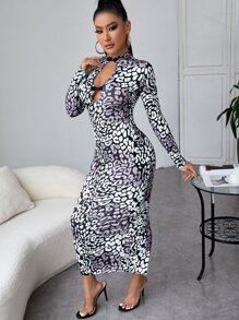 SHEIN SXY Đầm Cắt ra Tách cao Báo Gợi cảm - Đen và trắng - Xem 6