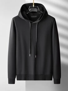 Men Solid Drawstring Hoodie - Black - View 1