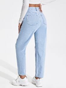 SHEIN Jeans mom rotos de talle alto - Lavado ligero - Ver 2