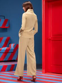 Reema Turki 高領喇叭袖上衣和下擺開叉喇叭褲 - 駝色 - 查看 2