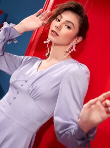 Reema Turki Ruched Knot Cuff Satin Dress - Lilac Purple - View 4