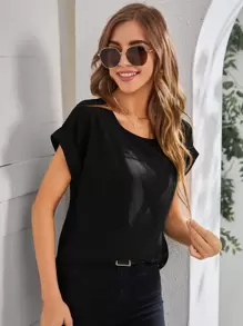 SHEIN LUNE Rolled Cuff Batwing Sleeve Blouse - Black - View 1