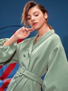 Reema Turki Lantern Sleeve Flap Pocket Asymmetrical Neck Belted Dress