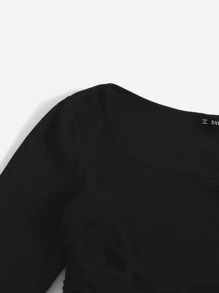 SHEIN EZwear Vestido con cordón lateral tejido de canalé - Negro - Ver 4