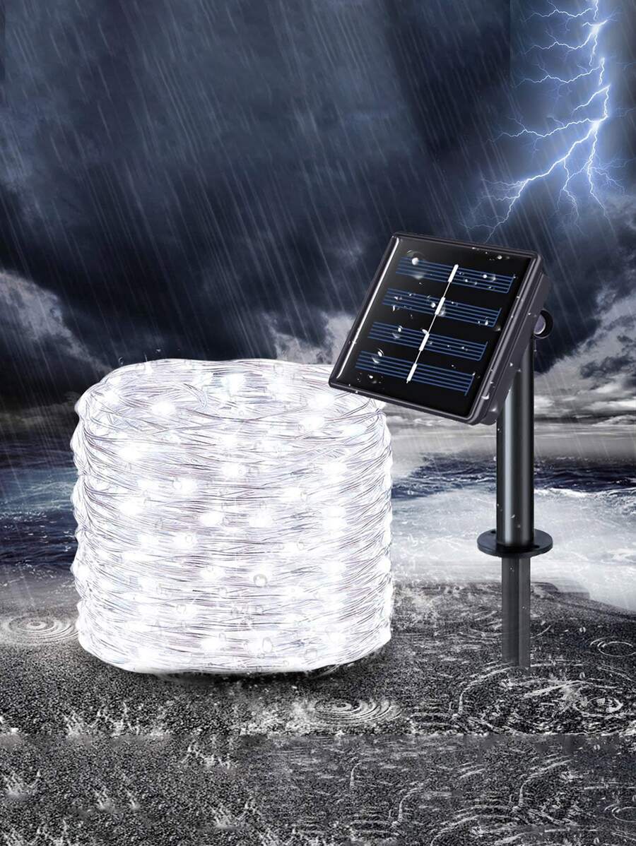 100 LED 10米 8种模式防水太阳能灯串，户外花园照明，适用于小路、庭院、露台 - 白色 - 查看 1