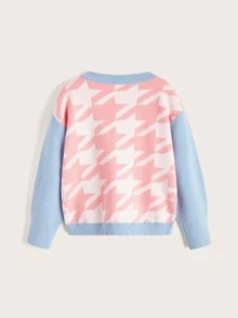 SHEIN 小女童千鳥格圖案撞色開襟衫 - 彩色 - 查看 2
