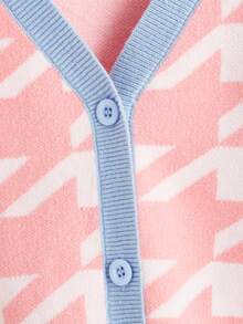 SHEIN 小女童千鳥格圖案撞色開襟衫 - 彩色 - 查看 4