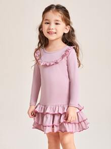 SHEIN Toddler Girls Frill Trim Layered Hem Dress