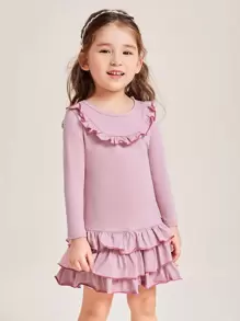 SHEIN Toddler Girls Frill Trim Layered Hem Dress