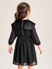 SHEIN 小女童蝴蝶刺繡誇大領口燈籠袖洋裝