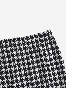 SHEIN Toddler Girls Houndstooth Split Hem Skirt - Black and White - View 4