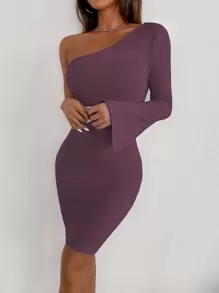 SHEIN SXY Vestido ajustado de un hombro puño con abertura - Morado - Ver 1