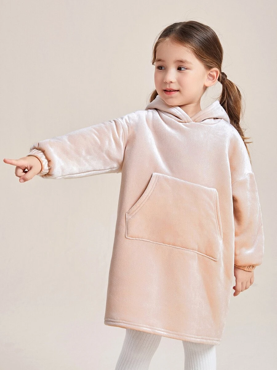 SHEIN 女童落肩天鹅绒卫衣 - 淺粉色 - 查看 1