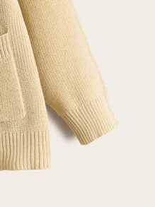 Niños Cárdigan con patrón de cheurón con doble bolsillo de hombros caídos - Caqui - Ver 4