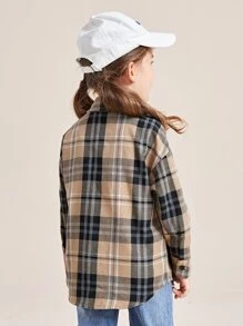 SHEIN 年輕女孩格紋寬鬆襯衫，舒適復古風格，落肩印花設計 - 彩色 - 查看 2