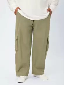 Manfinity Men Flap Pocket Side Drawstring Waist Trousers - Olive Green - View 1