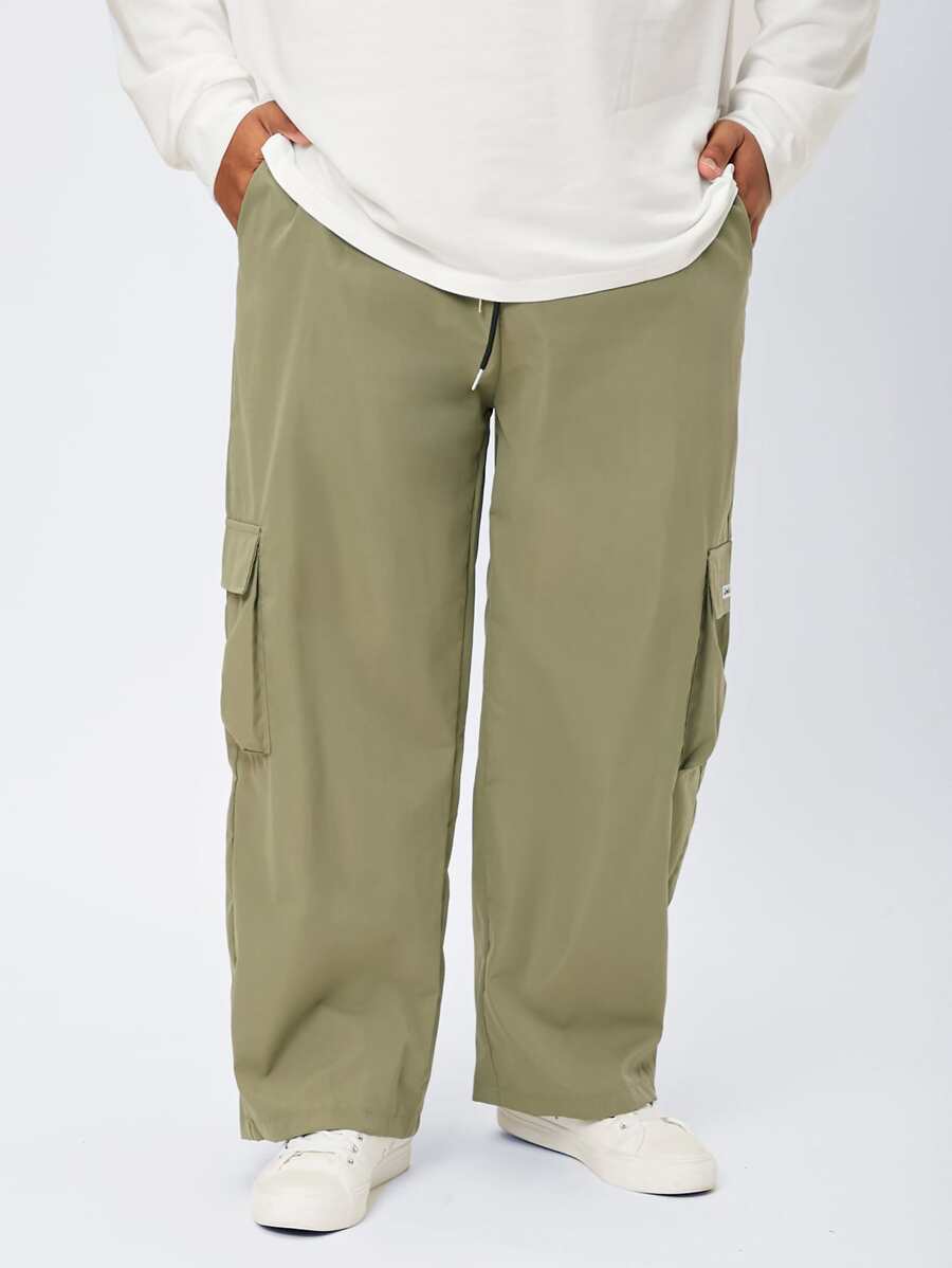 Manfinity Men Flap Pocket Side Drawstring Waist Trousers - Olive Green - View 1