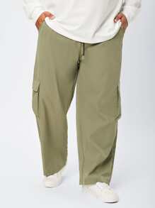 Manfinity Men Flap Pocket Side Drawstring Waist Trousers - Olive Green - View 3
