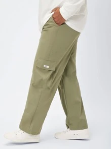 Manfinity Men Flap Pocket Side Drawstring Waist Trousers - Olive Green - View 4