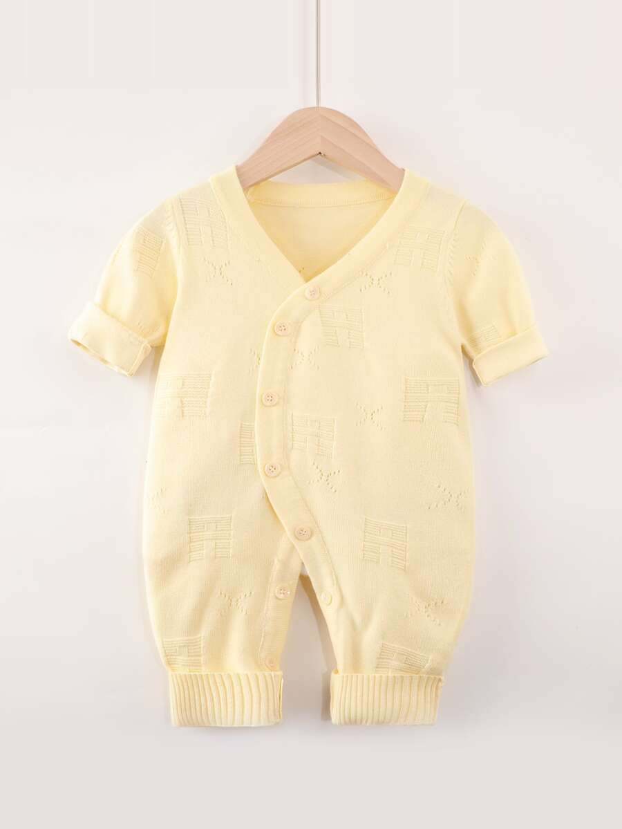 嬰兒孔眼細節針織連身褲 - 米色 - 查看 1