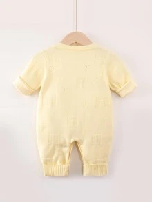 嬰兒孔眼細節針織連身褲 - 米色 - 查看 2