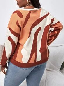 SHEIN Unity Plus Graphic Pattern V Neck Sweater - Multicolor - View 2