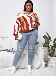 SHEIN Unity Plus Graphic Pattern V Neck Sweater - Multicolor - View 3