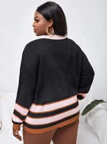 SHEIN Unity Plus Drop Shoulder Colourblock Cardigan - Multicolor - View 2