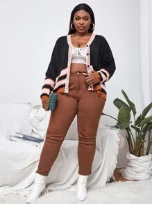 SHEIN Unity Plus Drop Shoulder Colourblock Cardigan - Multicolor - View 3