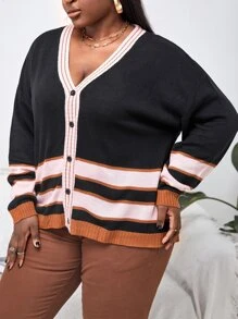 SHEIN Unity Plus Drop Shoulder Colourblock Cardigan - Multicolor - View 5