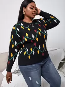 Slaydiva Plus Argyle Pattern Drop Shoulder Sweater - Multicolor - View 3