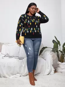 Slaydiva Plus Argyle Pattern Drop Shoulder Sweater - Multicolor - View 4