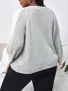 SHEIN SXY Colorblock ocasional Camisola de Tamanho Grande - Cinza claro - Ver 2