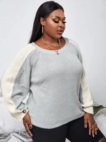 SHEIN SXY Colorblock ocasional Camisola de Tamanho Grande - Cinza claro - Ver 5