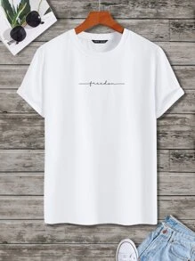 Manfinity Homme Hombres Camiseta con estampado de letra - Blanco - Ver 1