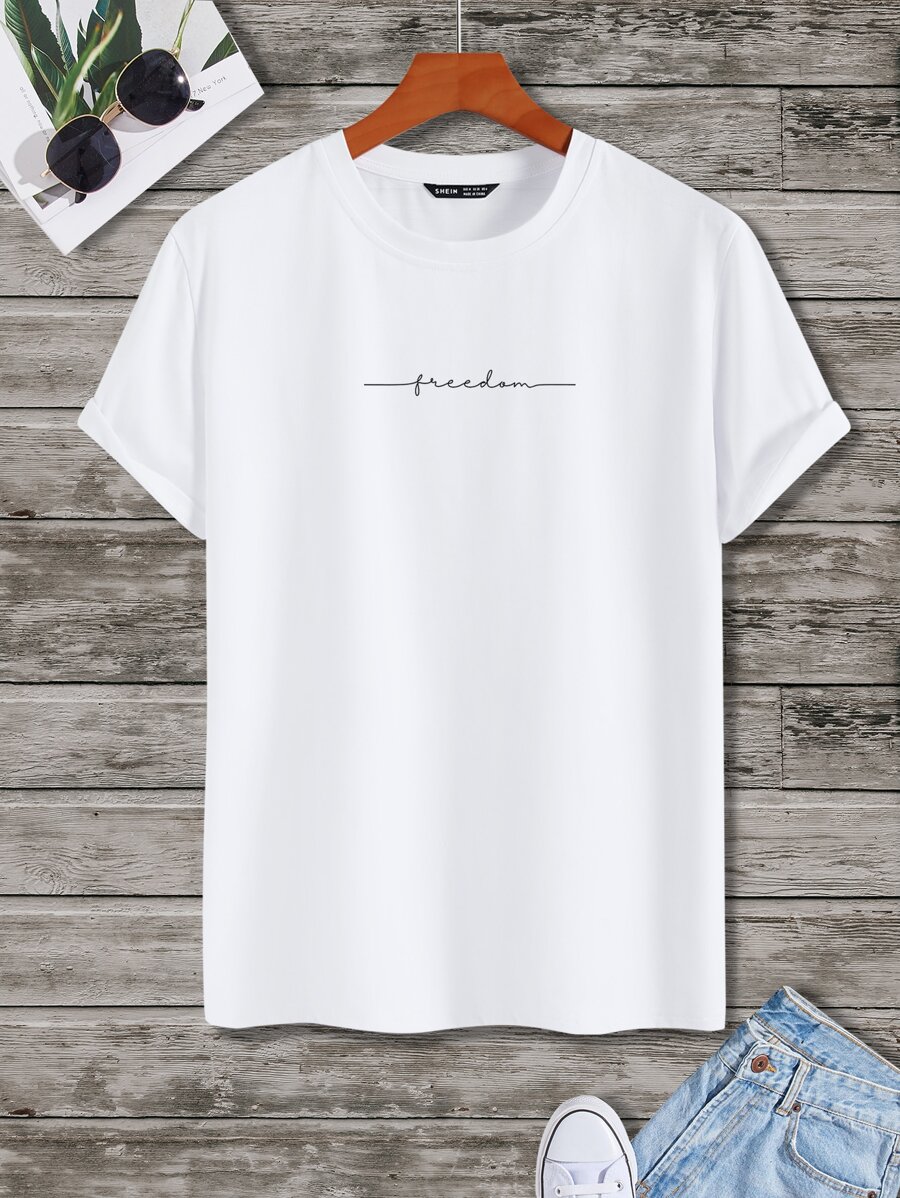 Manfinity Homme Hombres Camiseta con estampado de letra - Blanco - Ver 1