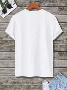 Manfinity Homme Hombres Camiseta con estampado de letra - Blanco - Ver 2