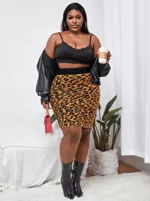 SHEIN Unity Plus Leopard Pattern Knit Skirt - Multicolor - View 1