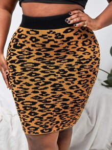 SHEIN Unity Plus Leopard Pattern Knit Skirt - Multicolor - View 3