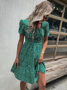 Đầm Viên lá sen Họa tiết hoa Boho - màu xanh lá - Xem 1