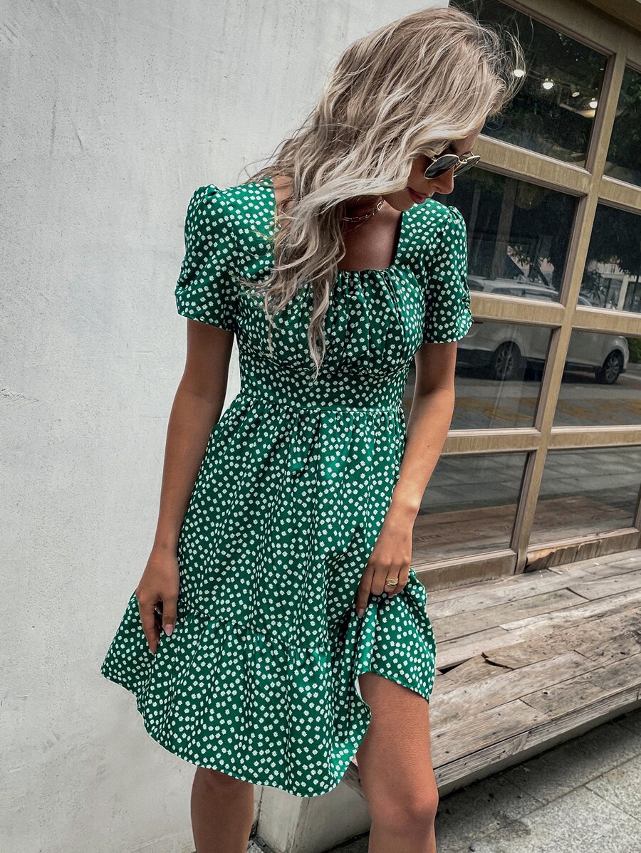 Đầm Viên lá sen Họa tiết hoa Boho - màu xanh lá - Xem 1