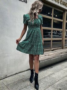 Đầm Viên lá sen Họa tiết hoa Boho - màu xanh lá - Xem 3