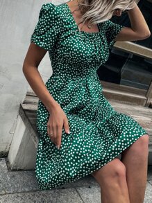 Đầm Viên lá sen Họa tiết hoa Boho - màu xanh lá - Xem 5