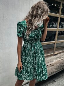 Đầm Viên lá sen Họa tiết hoa Boho - màu xanh lá - Xem 6