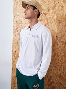 Manfinity Áo nỉ Nam Dây kéo Lá thư Giải trí - trắng - Xem 1