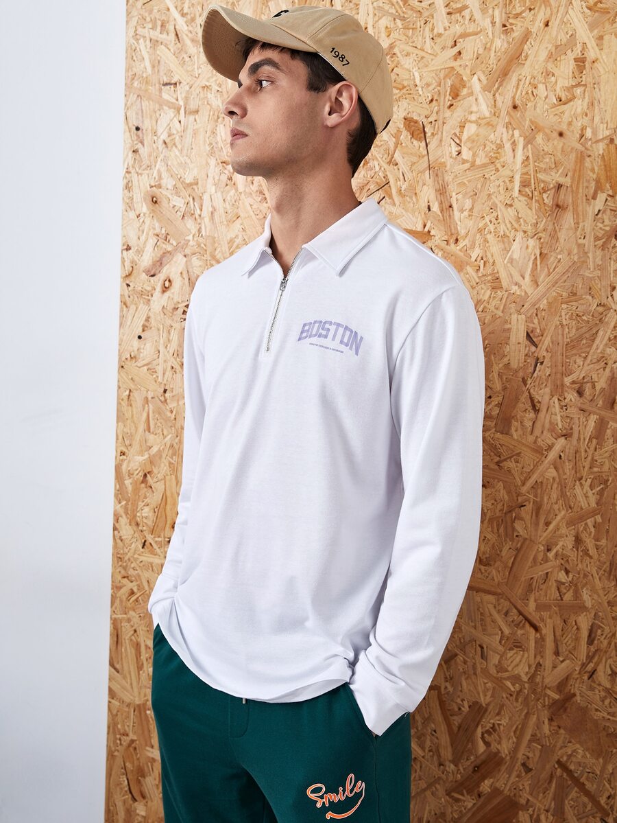 Manfinity Áo nỉ Nam Dây kéo Lá thư Giải trí - trắng - Xem 1