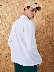 Manfinity Áo nỉ Nam Dây kéo Lá thư Giải trí - trắng - Xem 2