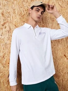 Manfinity Áo nỉ Nam Dây kéo Lá thư Giải trí - trắng - Xem 4