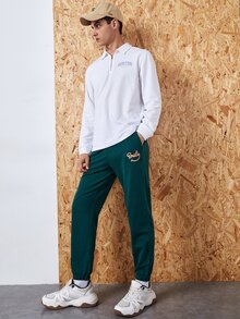 Manfinity Áo nỉ Nam Dây kéo Lá thư Giải trí - trắng - Xem 5