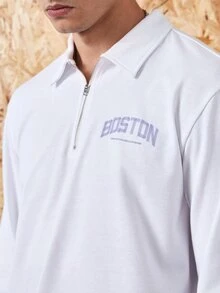 Manfinity Áo nỉ Nam Dây kéo Lá thư Giải trí - trắng - Xem 6